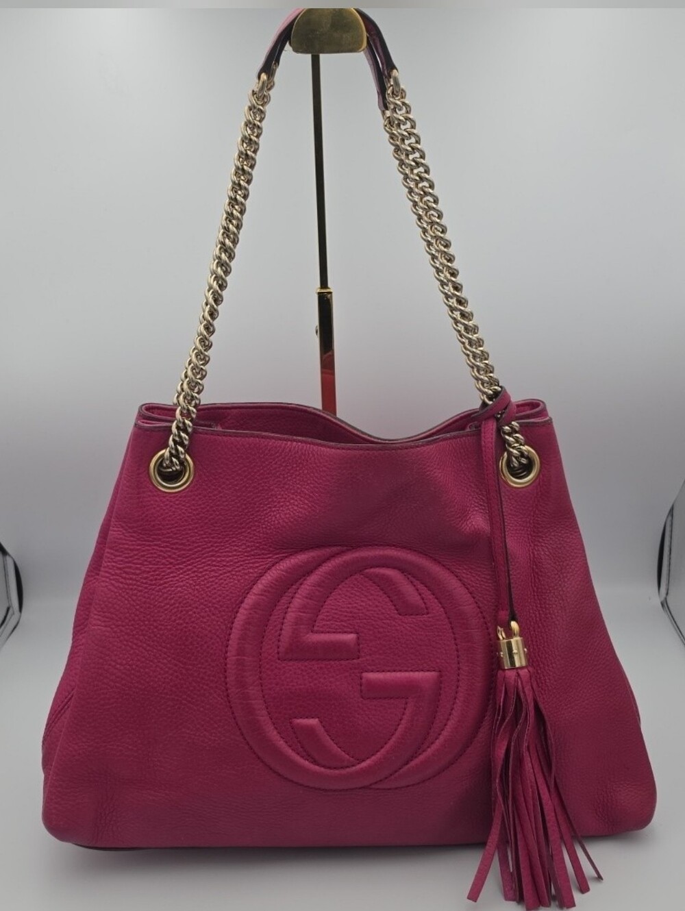 Gucci Soho Pink Fushia Pebbled Leather W/ Gold Hardware Large Bag (EUC)COA✨️💖✨️